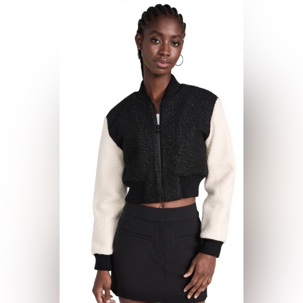 Alice + Olivia Women's Black White  Cropped Varsity Jacket XL NWT MSRP:$595